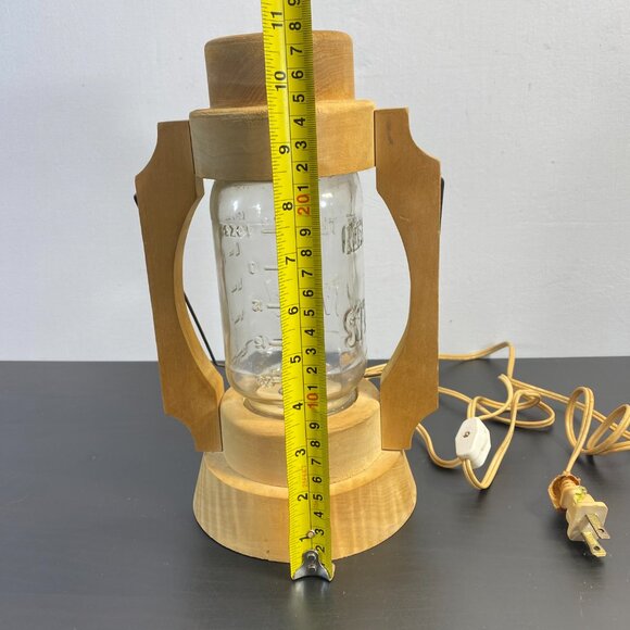Hand Crafted Wood Lantern Table Lamp Electric Light Flicker Bulb Mason Jar. - Picture 6 of 10